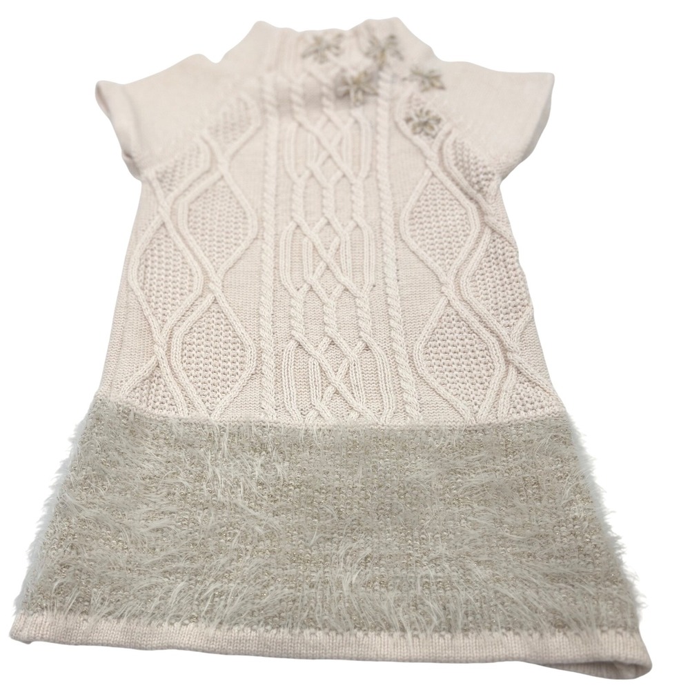 Embroidered Sweater Dress‎ Girl's 12M Ivory Cream Knit Gold Embellished